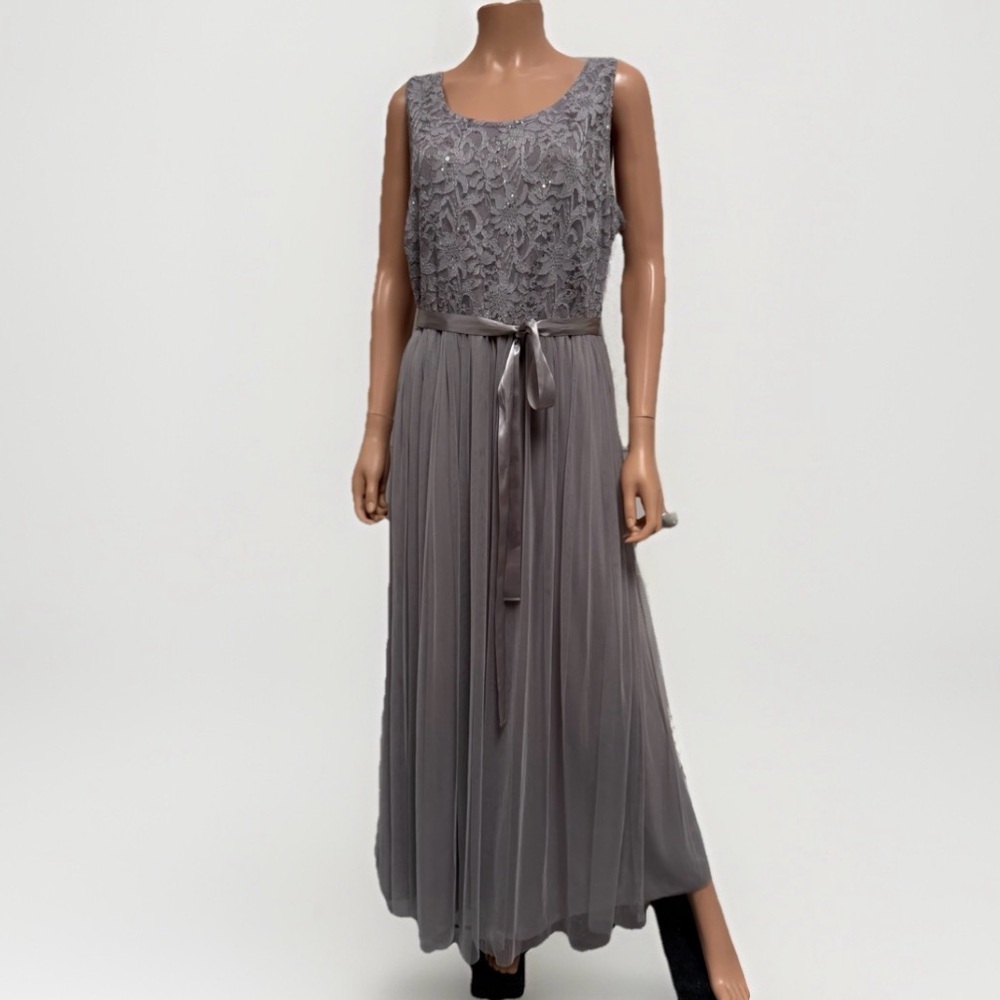Candalite Silver/Gray Lace Tulle Prom Bridesmaid Sleeveless Long Dress XL Gown